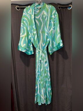 Diane Von Furstenberg xTarget Kimono Robe XXL Long Satin Green Disco Zebra Print